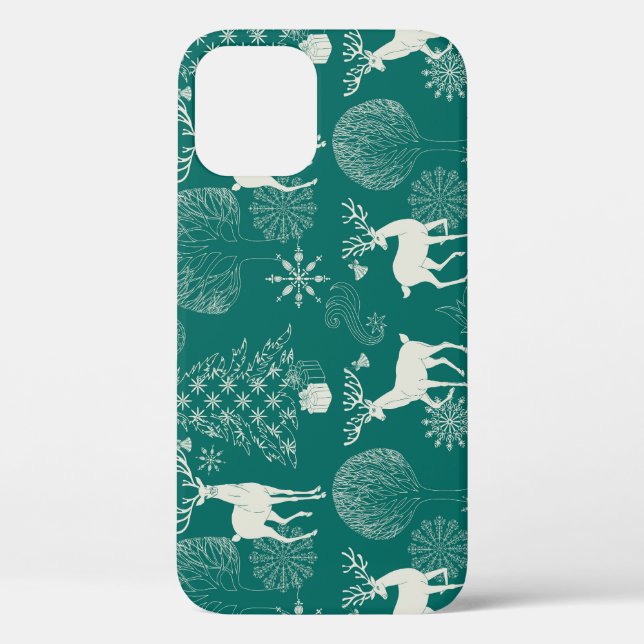 Coques Case-Mate iPhone Noël rouge festif, forêt d'hiver. (Verso)