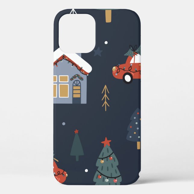 Coques Case-Mate iPhone Noël sans couture motif avec arbre de Noël, voitur (Verso)
