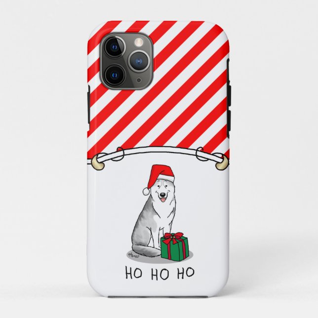 Coques Case-Mate iPhone Noël Santa Hat Sibérien Husky (argent) mignonne (Dos)
