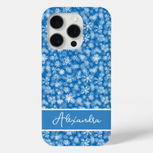 Coque Case-Mate iPhone Noël Snowflakes Bleu blanc Nom personnalisé