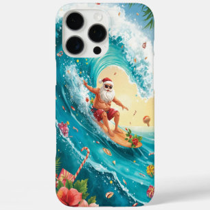Coque iPhone 16 Pro Max Noël Surfant Santa avec Santa Surfeur