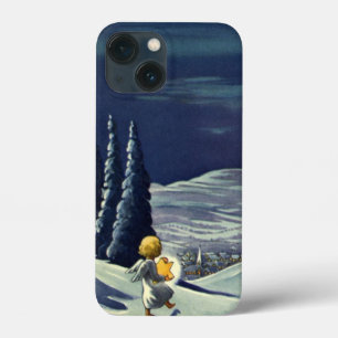 Etui iPhone 13 Mini Noël vintage, Ange de la Neige Marcher avec une ét