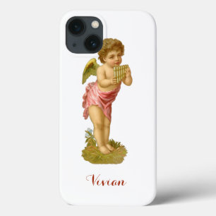 Coques Pour iPhone Noël vintage, ange musicien avec flûte de Pan