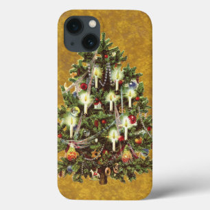 Etui iPhone 13 Noël Vintage, Arbre Victorien Décoré