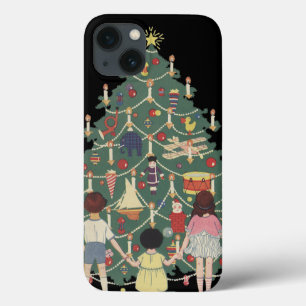 iPhone 13 Coque Noël vintage Enfants autour d'un arbre décoré