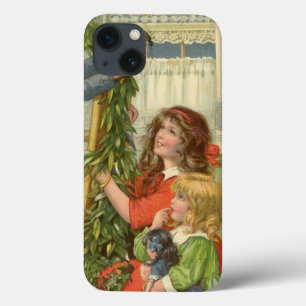 iPhone 13 Case Noël vintage, enfants victoriens décorant