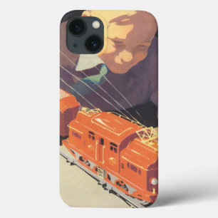 iPhone 13 Coque Noël Vintage, Garçon Jouant avec des Toys Trains