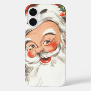 Coque Pour iPhone 16 Noël Vintage, Jolly Santa Claus avec Smile