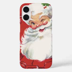 Coque Pour iPhone 16 Noël Vintage, Jolly Winking Père Noël