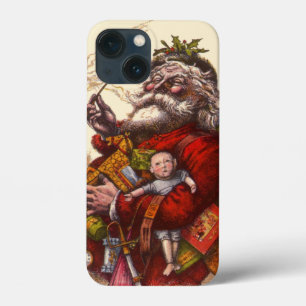iPhone 13 Mini Coque Noël Vintage, Jouets de tuyaux du Père Noël victor