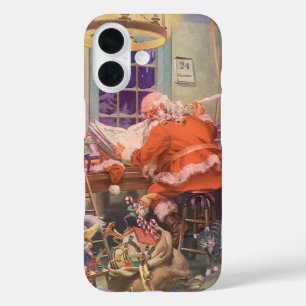 Coque Pour iPhone 16 Noël vintage, le Père Noël avec l'atelier des luti