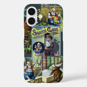 Coques iPhone 16 Noël vintage, le Père Noël et ses oeuvres