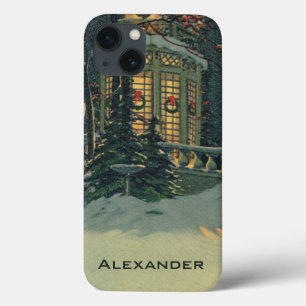 Coque Case-Mate iPhone Noël vintage, maison avec couronnes dans les fenêt