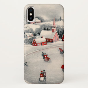 Case-Mate iPhone Case Noël vintage, patineurs de glace victoriens sur