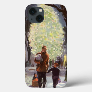 iPhone 13 Case Noël vintage, père faisant des achats avec les enf