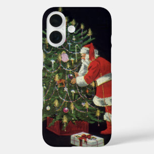 Coque Pour iPhone 16 Noël vintage, Père Noël avec présents