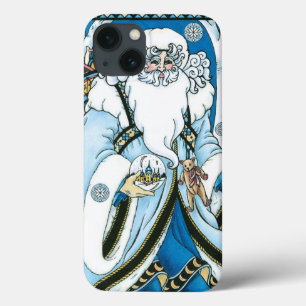 iPhone 13 Coque Noël vintage, Père Noël bleu avec boule à neige