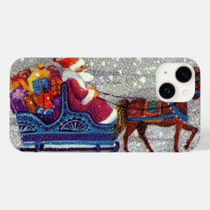 Coque Case-Mate iPhone Noël vintage, Père Noël traîneau ouvert cheval