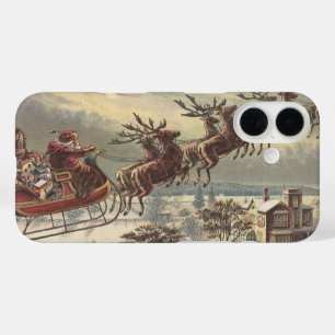 Coques iPhone 16 Noël vintage, Père Noël victorien à Sleigh
