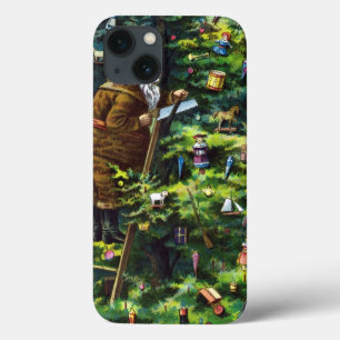 iPhone 13 Coque Noël vintage, Père Noël victorien avec arbre
