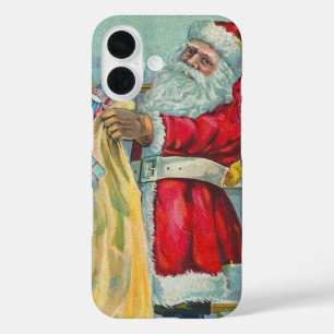 Coque Pour iPhone 16 Noël vintage, Père Noël victorien avec des jouets