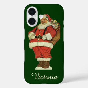 Coques iPhone 16 Noël vintage, Père Noël victorien avec des jouets