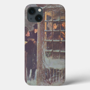 Etui iPhone 13 Noël vintage, personnes victoriennes à une fête