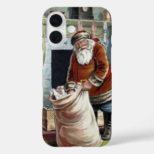 Coque Pour iPhone 16 Noël vintage, Saint Nicolas au coin du feu