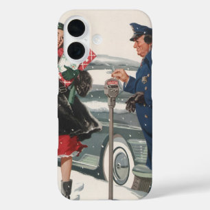 Coque Pour iPhone 16 Noël Vintage, Shopping Présente Policeman