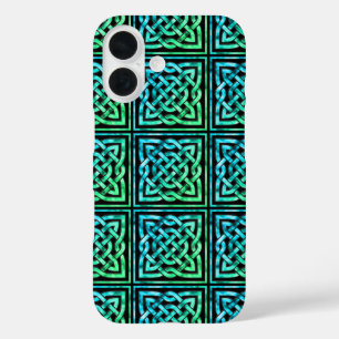 Coque Pour iPhone 16 Noeud celtique - Carré bleu vert