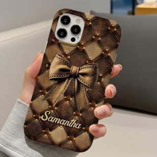 Coque Pour iPhone 16 Nœud coquette chic faux cuir monogramme