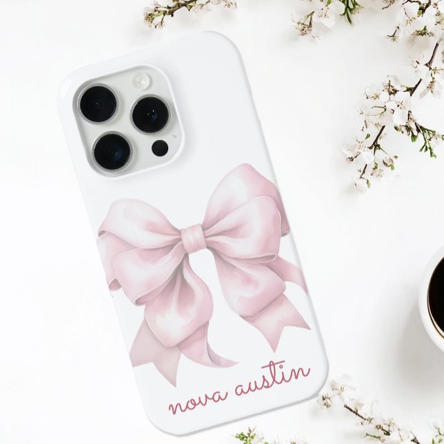 Coques Case-Mate iPhone Nœud Rose Tendance Personnalisé Avec Nom Monogramm (Créateur téléchargé)