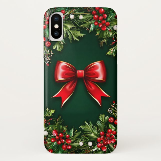 Coques Case-Mate iPhone Nœud Rouge Festif Avec Verdure de Fête Vibrante (Dos)