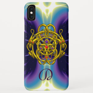 COQUE POUR iPhone XS MAX NŒUDS CELTIQUES D'OR AVEC DRAGONS JUMEAUX