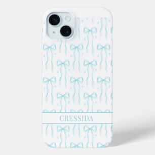 Coque Case-Mate iPhone Nœuds Coquette Aqua Monogrammés