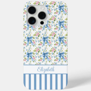 Coque Case-Mate iPhone Nœuds Coquette Bleus Avec Fleurs Monogrammées