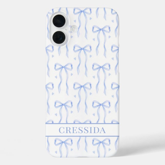 Coques Case-Mate iPhone Nœuds Coquette Bleus Monogrammés (Verso)