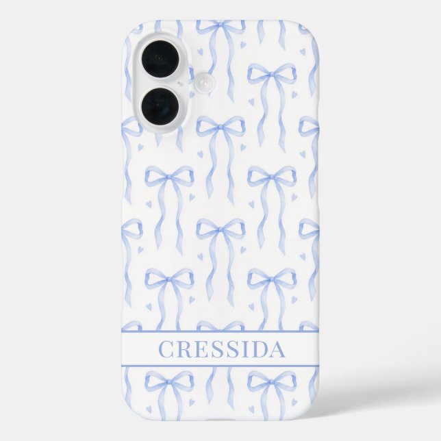 Coques Case-Mate iPhone Nœuds Coquette Bleus Monogrammés (Verso)