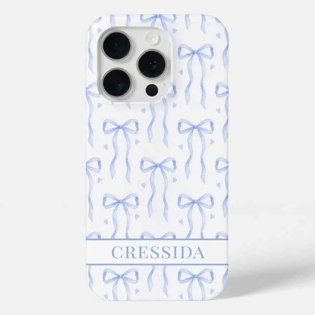 Coques Case-Mate iPhone Nœuds Coquette Bleus Monogrammés (Verso)