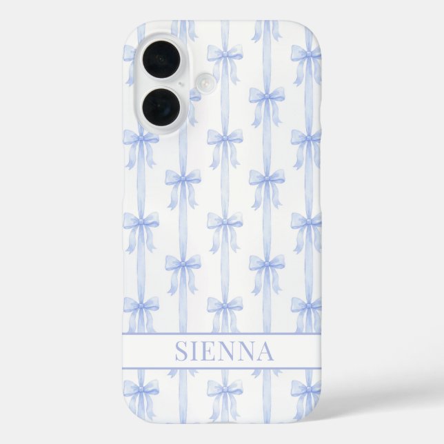Coques Case-Mate iPhone Nœuds Coquette Bleus Monogrammes Rayés (Verso)