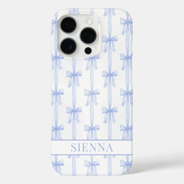 Coques Case-Mate iPhone Nœuds Coquette Bleus Monogrammes Rayés (Verso)