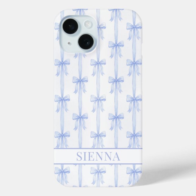Coques Case-Mate iPhone Nœuds Coquette Bleus Monogrammes Rayés (Verso)