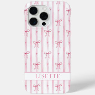 Coque Case-Mate iPhone Nœuds Coquette Rayés Rose Élégants Monogrammés