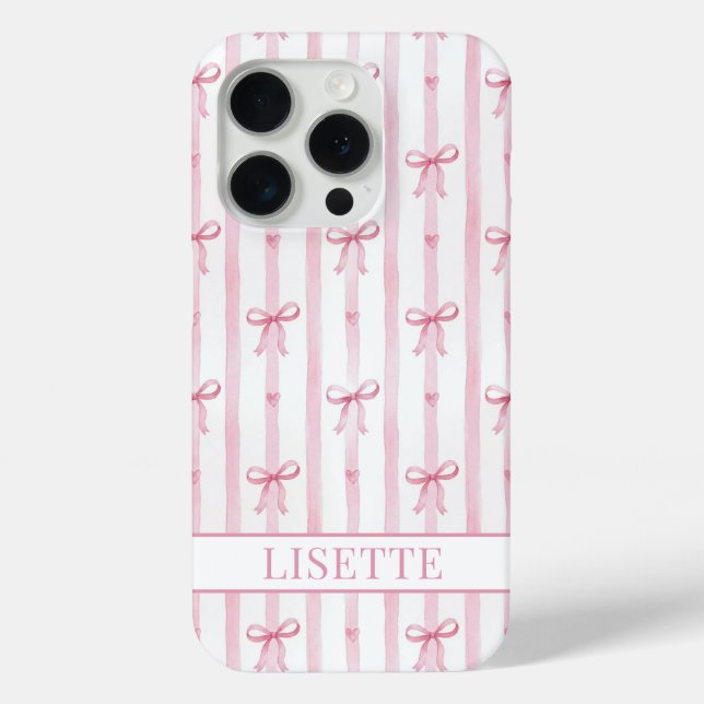 Coques Case-Mate iPhone Nœuds Coquette Rayés Rose Élégants Monogrammés (Verso)