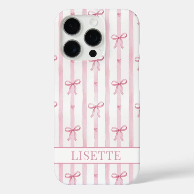 Coques Case-Mate iPhone Nœuds Coquette Rayés Rose Élégants Monogrammés (Verso)