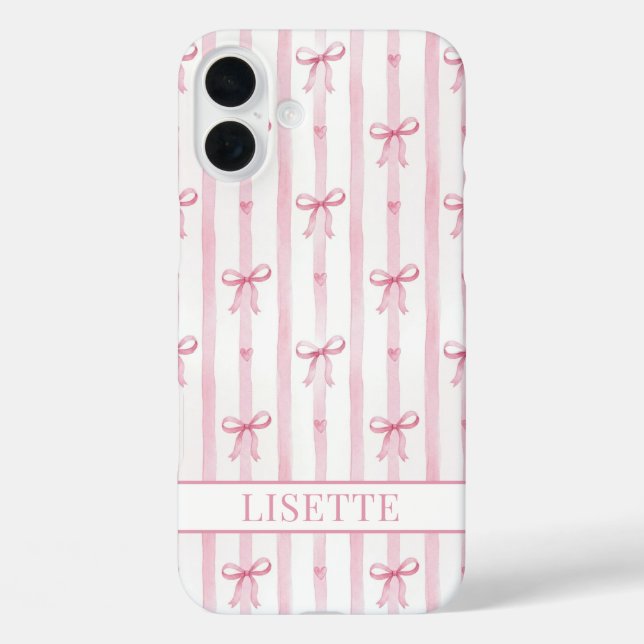 Coques Case-Mate iPhone Nœuds Coquette Rayés Rose Élégants Monogrammés (Verso)