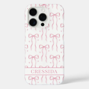 Coque iPhone 16 Pro Nœuds Coquette Rose Monogrammés