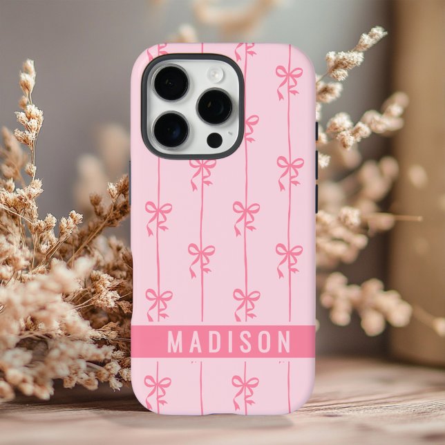 Coques Case-Mate iPhone Nœuds Coquette Rose Nom Personnalisé Moderne Fémin (Créateur téléchargé)