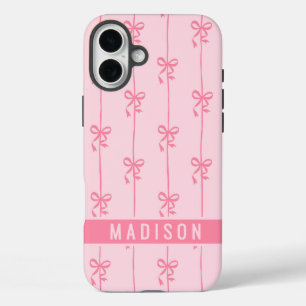 Coque Pour iPhone 16 Plus Nœuds Coquette Rose Nom Personnalisé Moderne Fémin