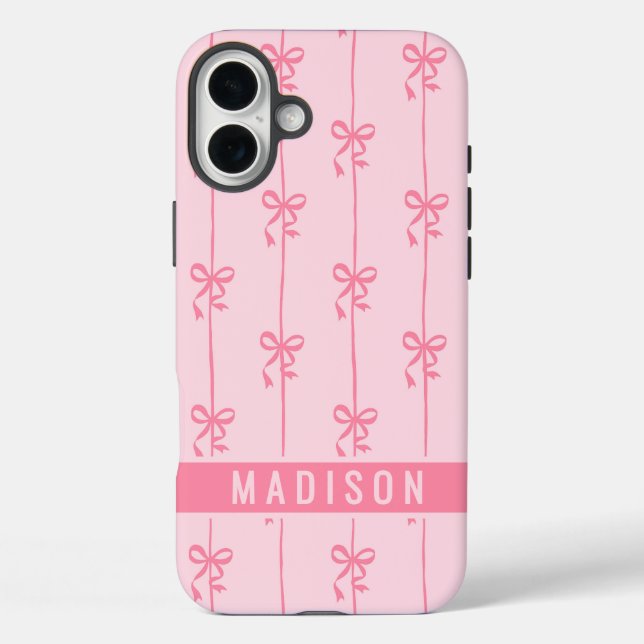 Coques Case-Mate iPhone Nœuds Coquette Rose Nom Personnalisé Moderne Fémin (Verso)